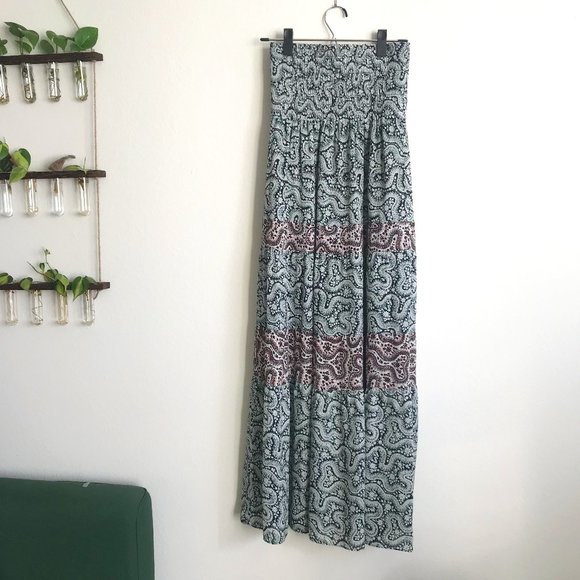 A.L.C. Suarez 100% Silk Patterned Boho Maxi Skirt Rutched Waist Size 0 XS